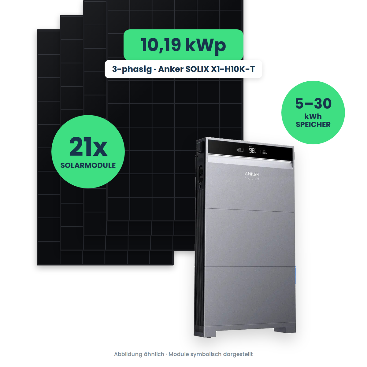 PV-Komplettset 10,19 kWp 3-ph. | 21× AIKO 485W Full Black + Anker SOLIX X1-H10K-T
