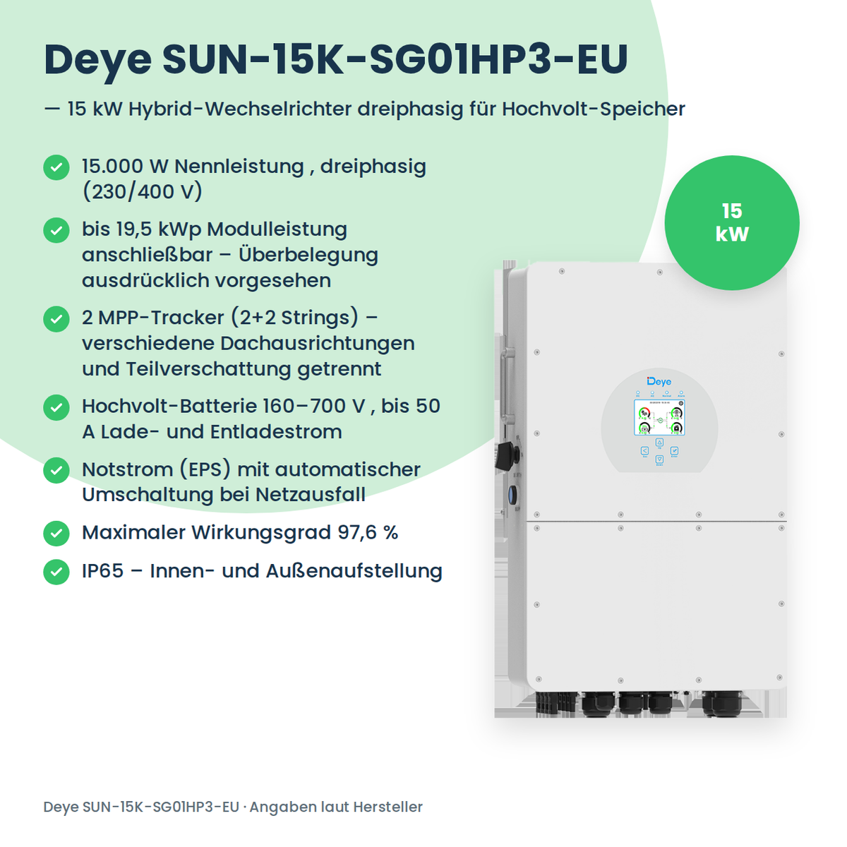 Deye SUN-15K-SG01HP3-EU – onduleur hybride triphasé 15 kW pour batteries haute tension