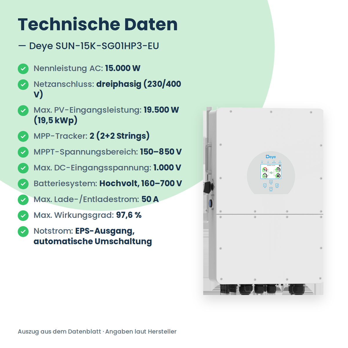 Deye SUN-15K-SG01HP3-EU – onduleur hybride triphasé 15 kW pour batteries haute tension