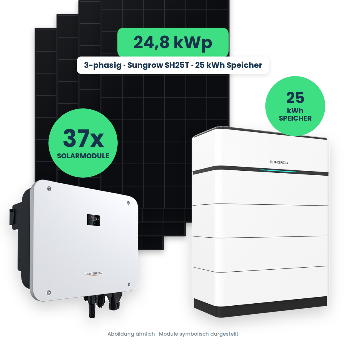 PV-Komplettset 24,8 kWp – 37× AIKO STELLAR 670W + Sungrow SH25T + Sungrow SBH250