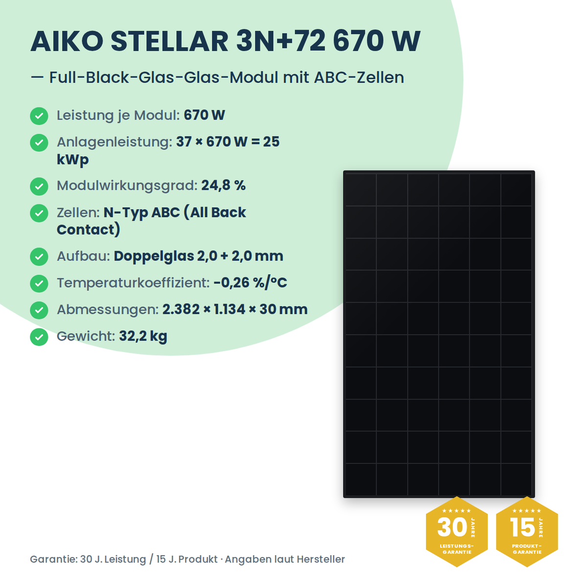 PV-Komplettset 25 kWp 3-ph. | 37× AIKO STELLAR 670W + Deye SUN-25K-SG01HP3 + Sungrow SBR192
