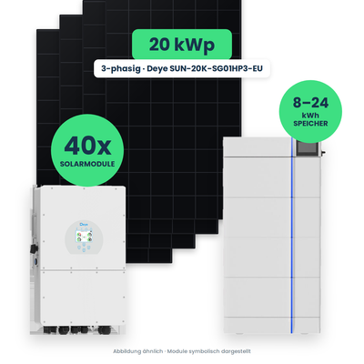 PV-Komplettset 20 kWp 3-ph. | 40× AIKO 500W Full Black + Deye SUN-20K-SG01HP3-EU