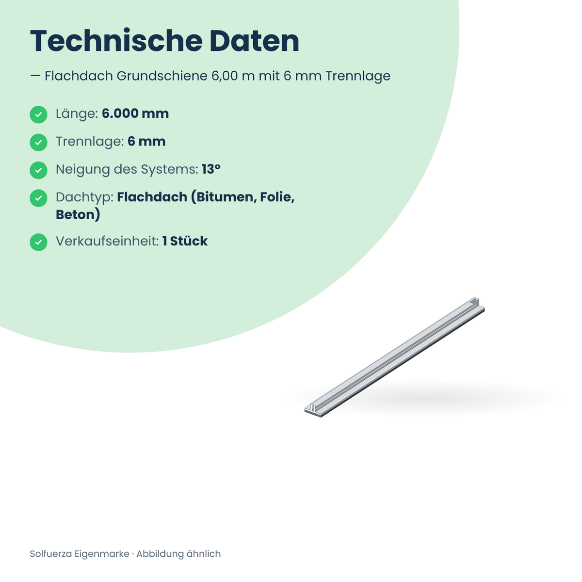 Solfuerza Flachdach Grundschiene 6,00 m mit 6 mm Trennlage