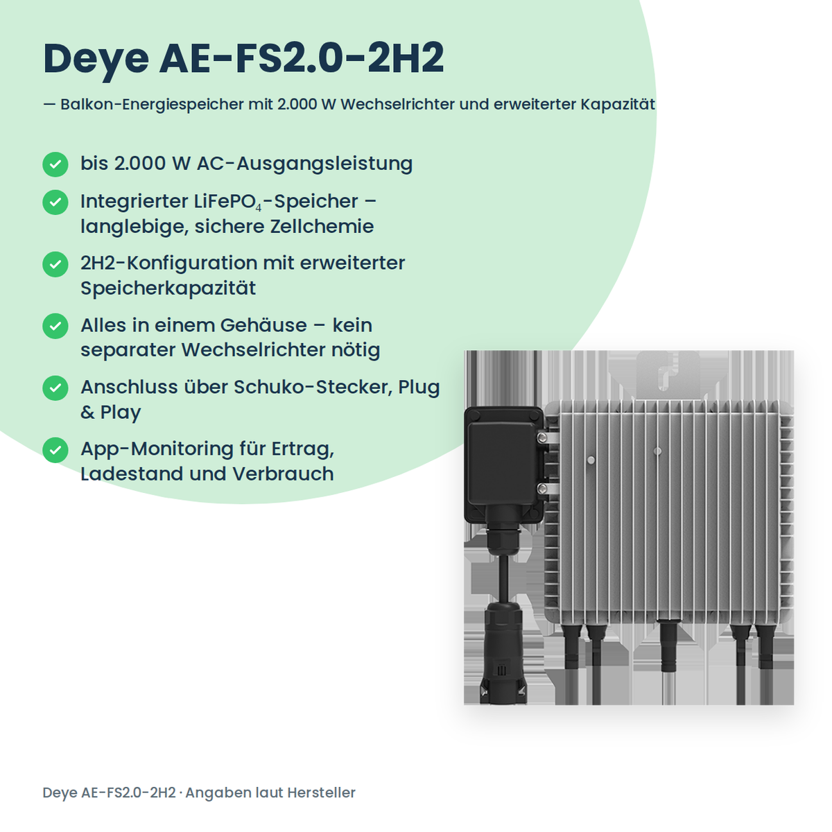 Deye AE-FS2.0-2H2 – batterie pour centrale solaire de balcon avec onduleur 2 000 W et capacité étendue