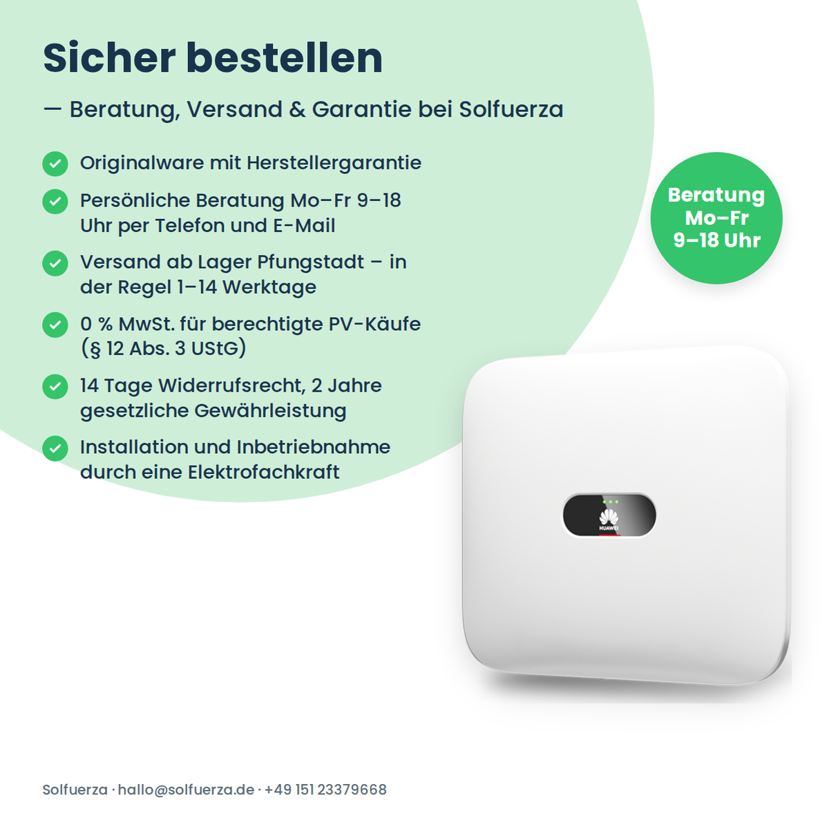 Sicher bestellen bei Solfuerza – Beratung, Versand und Garantie zum HUAWEI SUN2000-6KTL-M1 HC