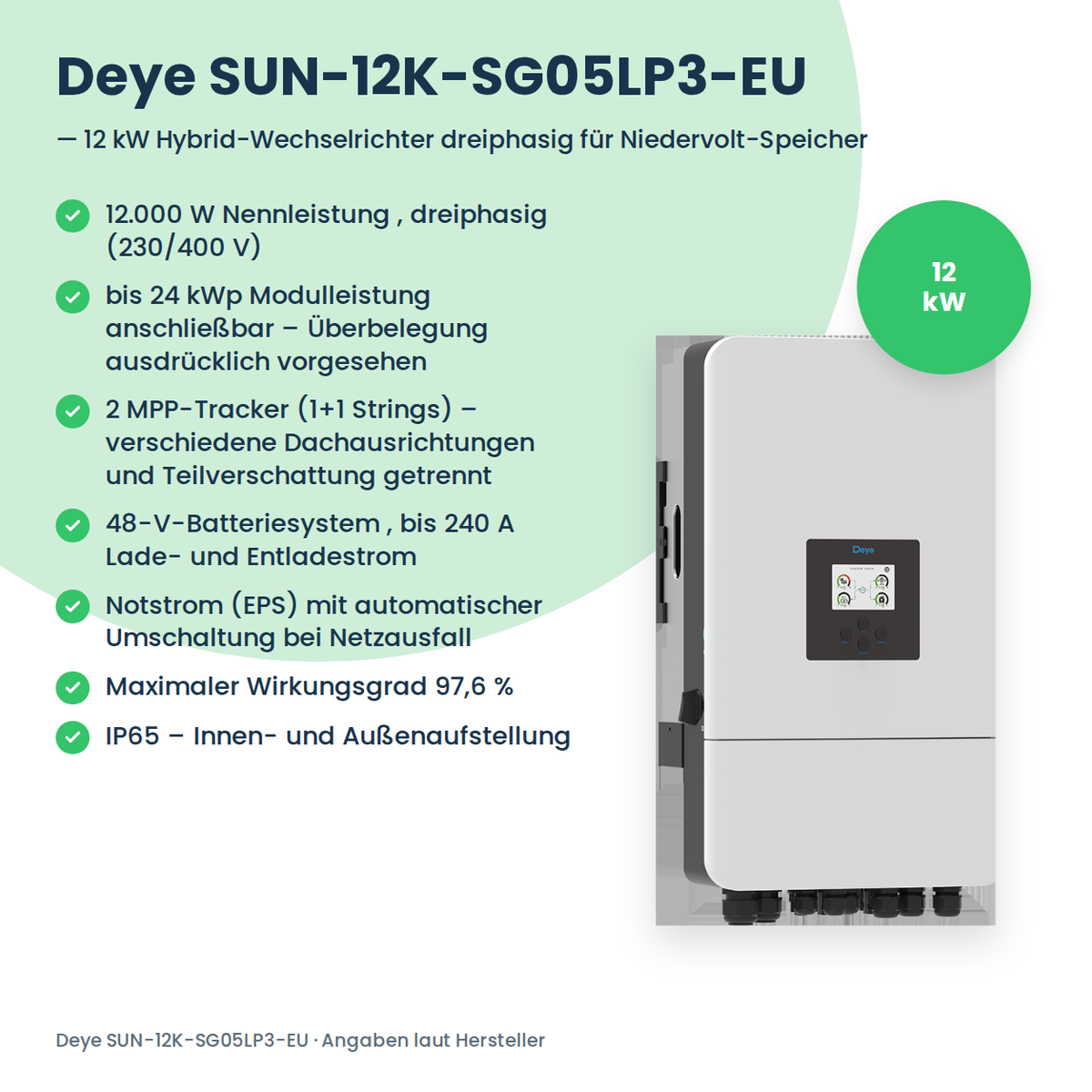 Deye SUN-12K-SG05LP3-EU – onduleur hybride triphasé 12 kW pour batteries basse tension