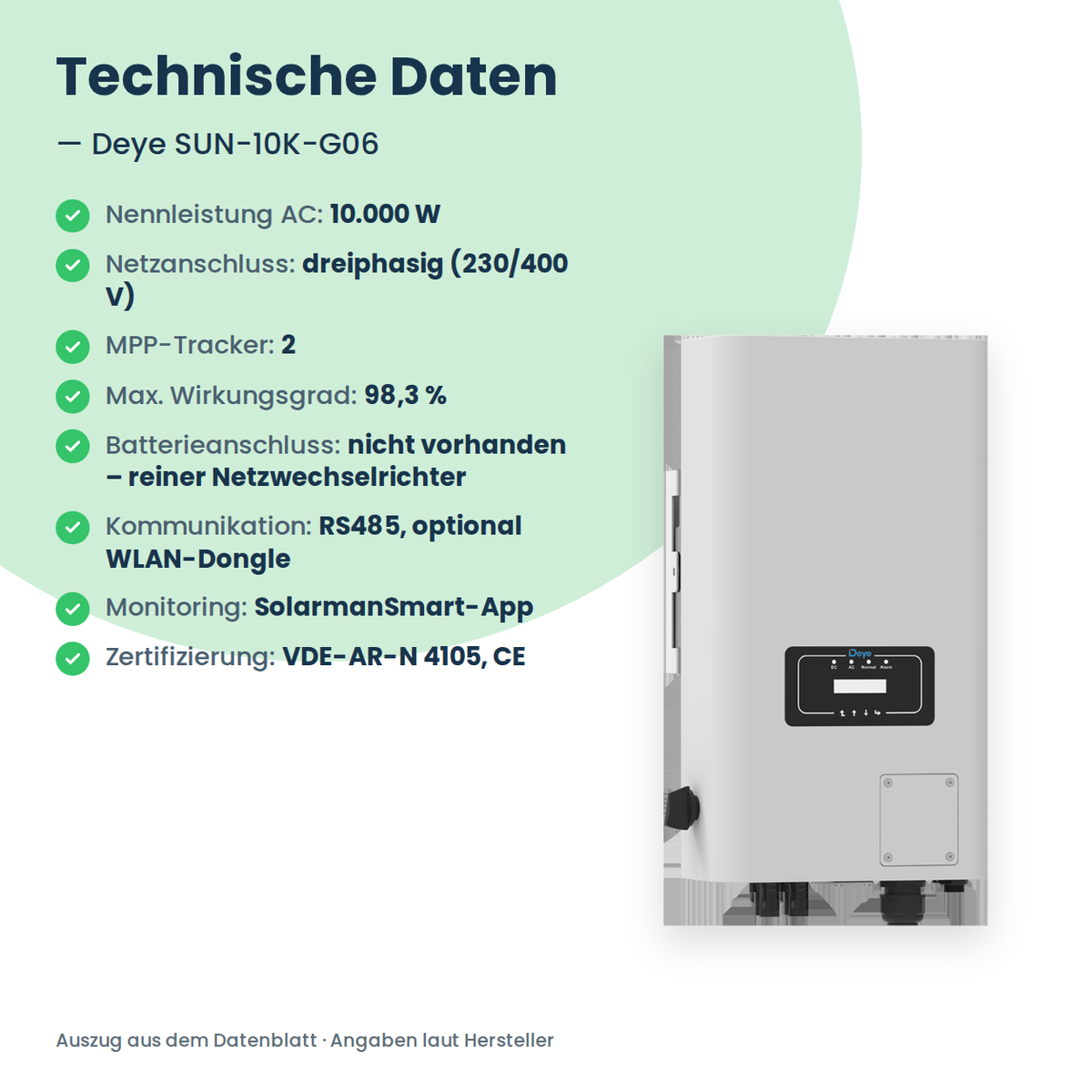 Deye SUN-10K-G06 – onduleur string triphasé 10 kW avec 2 trackers MPP
