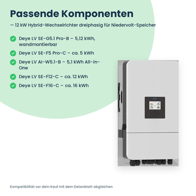 Deye SUN-12K-SG05LP3-EU – 12 kW Hybrid-Wechselrichter dreiphasig für Niedervolt-Speicher