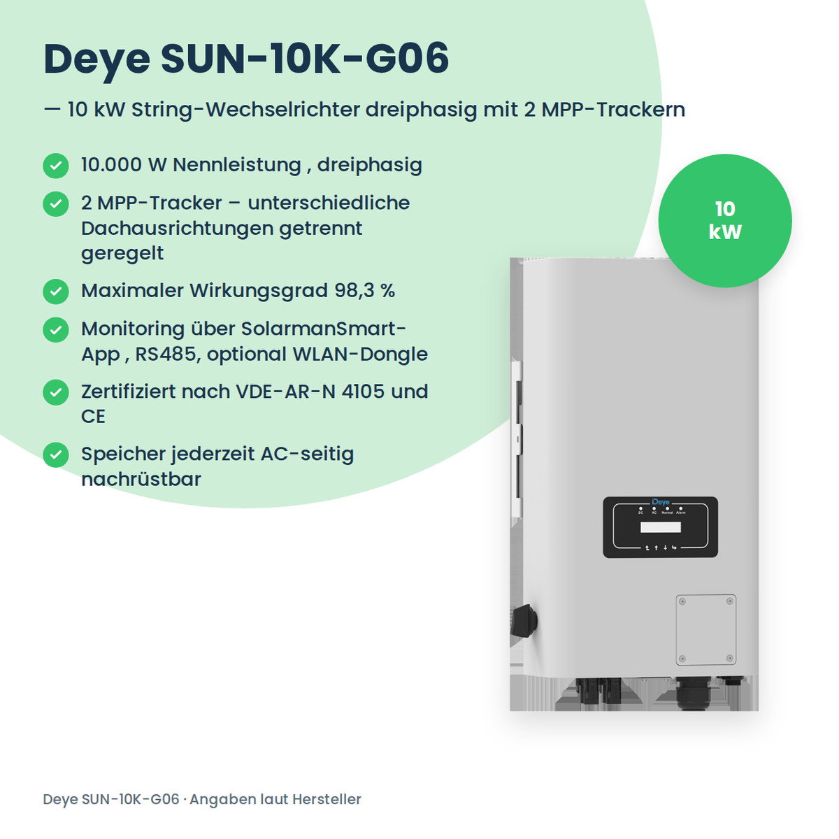 Deye SUN-10K-G06 – onduleur string triphasé 10 kW avec 2 trackers MPP